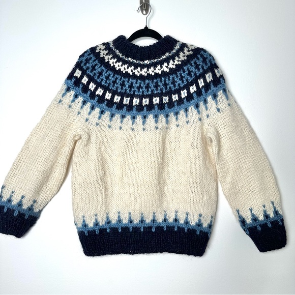 Handmade Sweaters - Boho Cottagecore Handmade Wool Fair Isle Nordic Chunky Fishermancore Sweater